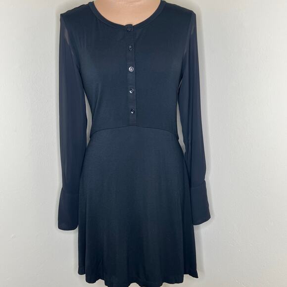 BCBGeneration Dress Medium Women Sheer Long Sleeve Mini Half Button A-Line Shift - Picture 1 of 9